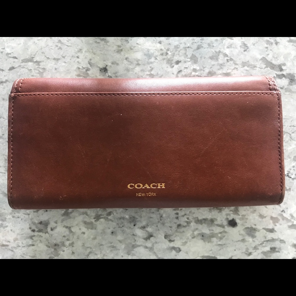 Coach Brown Leather Continental Wallet with Gold Logo